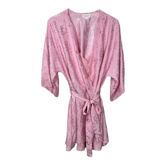 Vintage Barbizon Peignoir Set Pink M/L Robe Nightgown Slip Dress Floral Satin - Picture 1 of 10